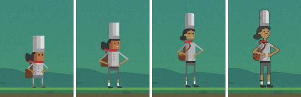 We created several versions of our chef character to gauge how body proportions and line art affect the perception of age appropriateness.